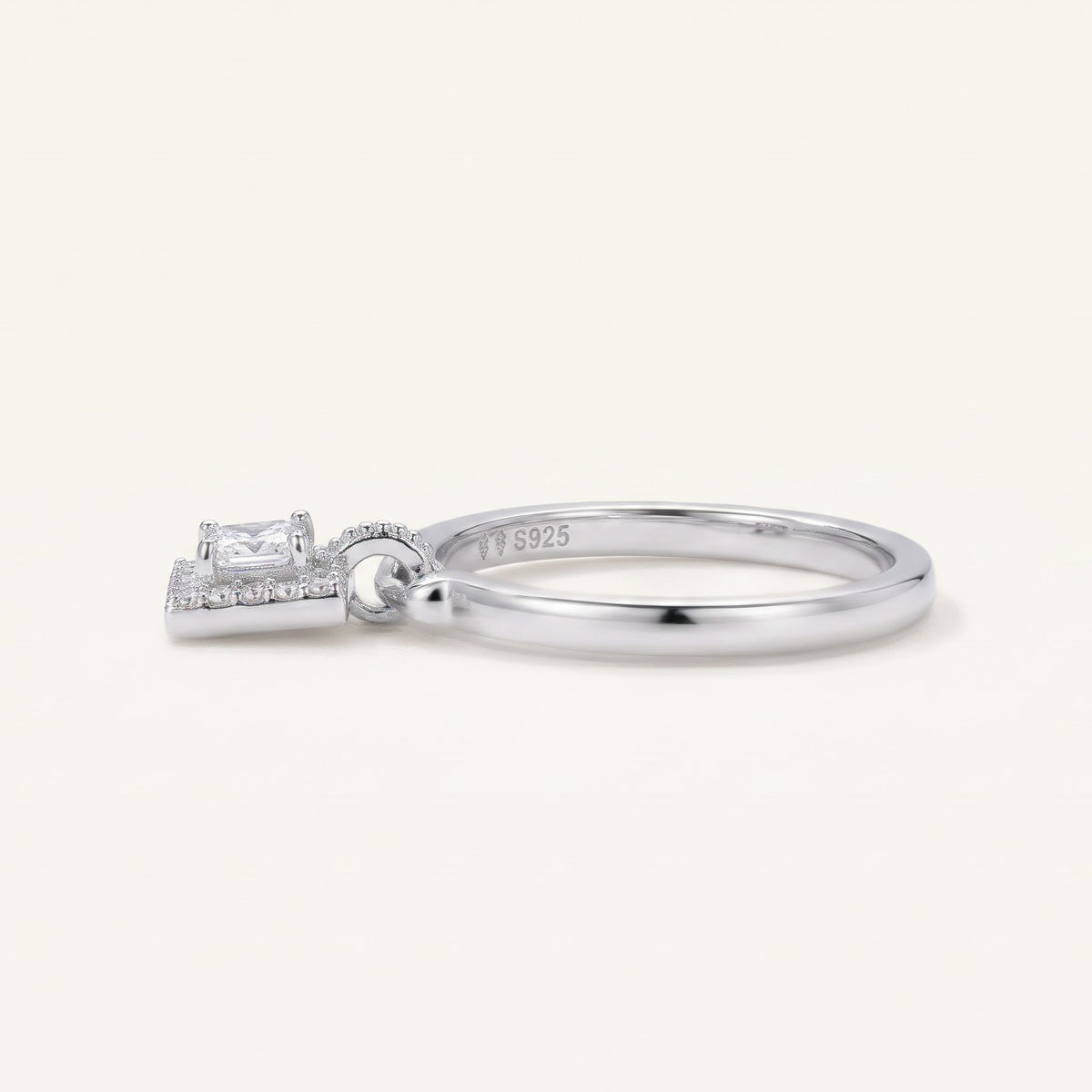 Silver Square-Cut Halo Crystal Engagement Ring