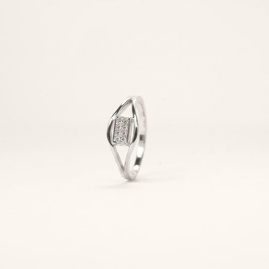 Elegant Oval Crystal Silver Ring with Geometric Openwork Design