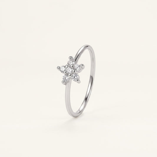 Elegant Floral Cluster Crystal Silver Ring with Sparkling Round Stones