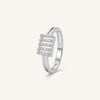 Elegant Silver Crystal Bar Ring with Double Band and Sparkling Detail