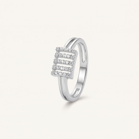 Elegant Silver Crystal Bar Ring with Double Band and Sparkling Detail