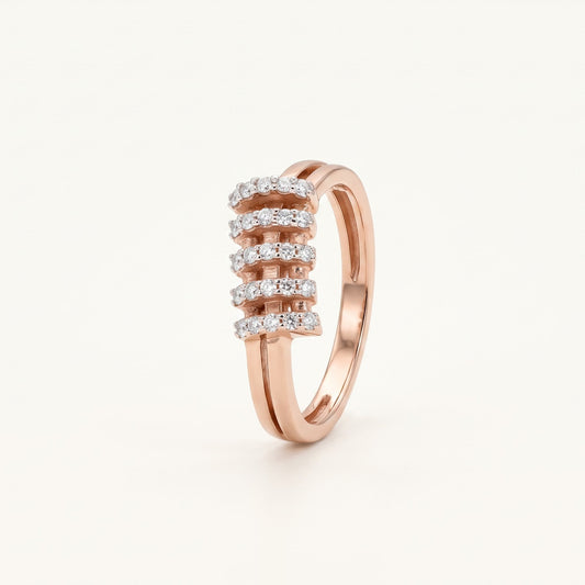 Rose Gold Open Band Ring with Five Rows of Sparkling Stones