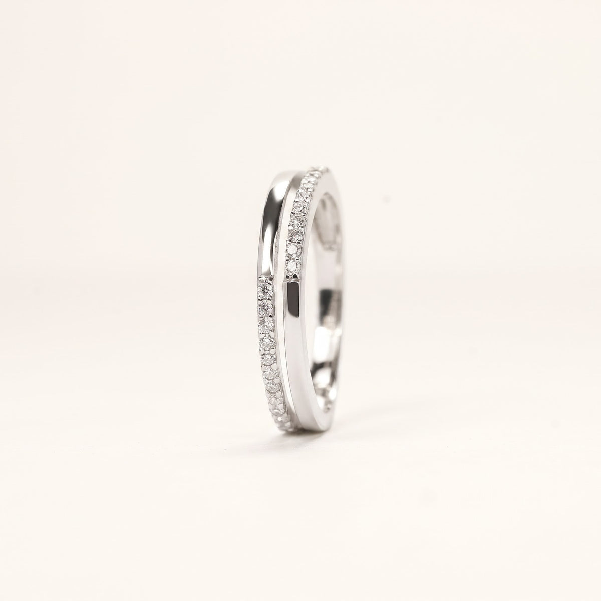 Elegant Silver Pave Half Eternity Ring with Sparkling Stone Band