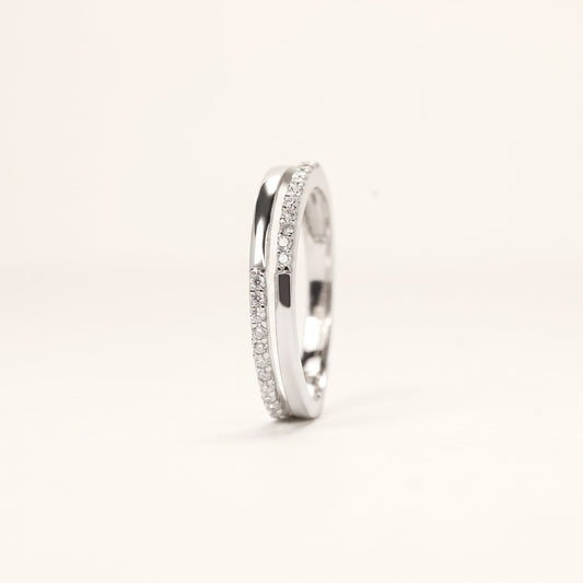 Elegant Silver Pave Half Eternity Ring with Sparkling Stone Band