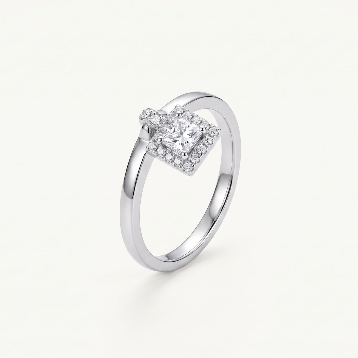 Silver Square-Cut Halo Crystal Engagement Ring