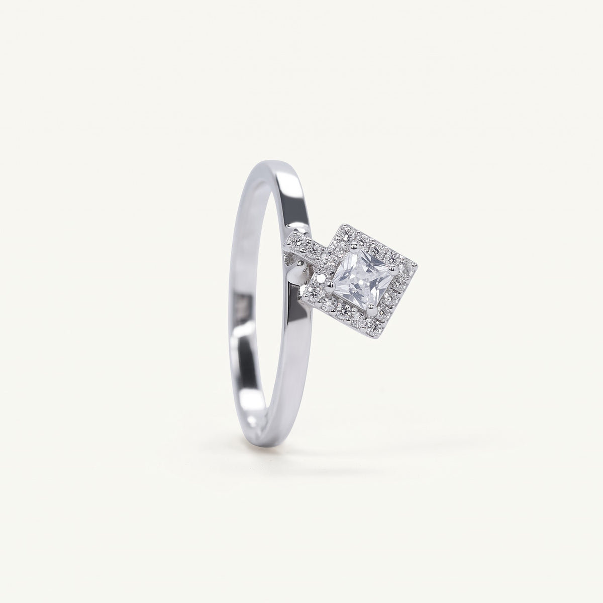 Silver Square-Cut Halo Crystal Engagement Ring