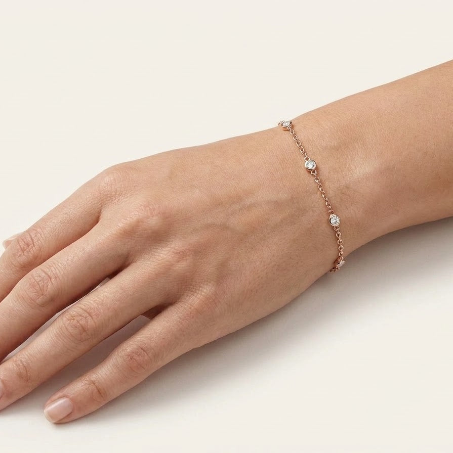Rose Gold Beaded Bracelet with Sparkling Round Accents
