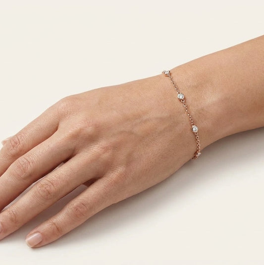 Rose Gold Beaded Bracelet with Sparkling Round Accents