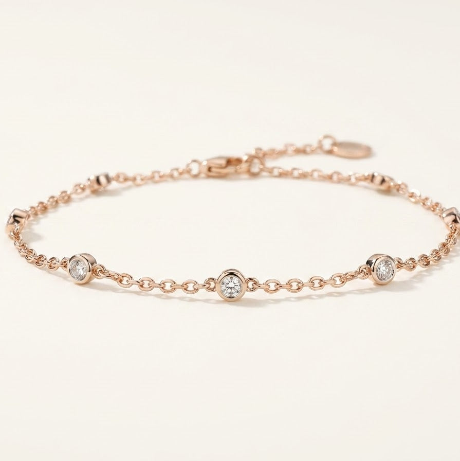Rose Gold Beaded Bracelet with Sparkling Round Accents