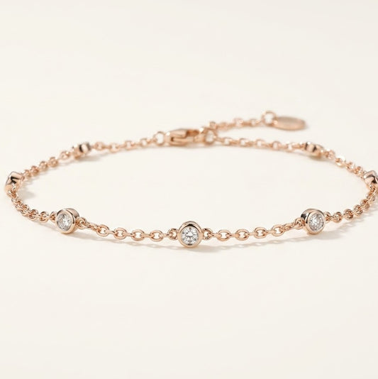 Rose Gold Beaded Bracelet with Sparkling Round Accents