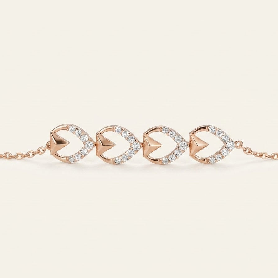 Rose Gold Heart Link Bracelet with Sparkling Accents