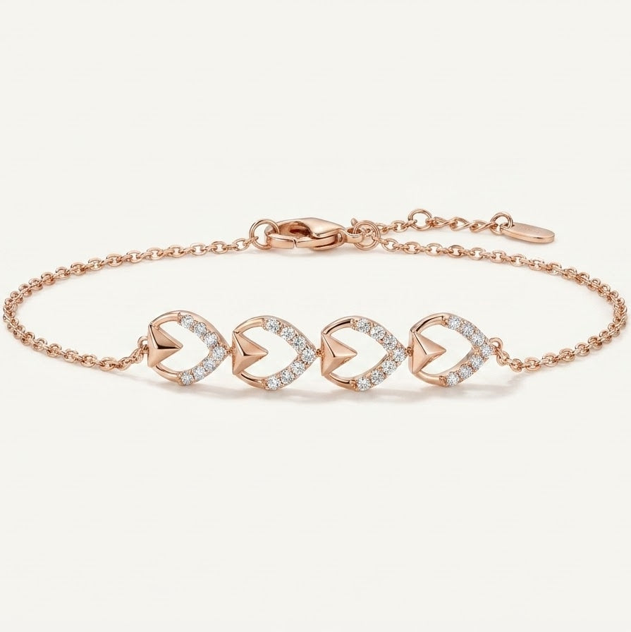 Rose Gold Heart Link Bracelet with Sparkling Accents