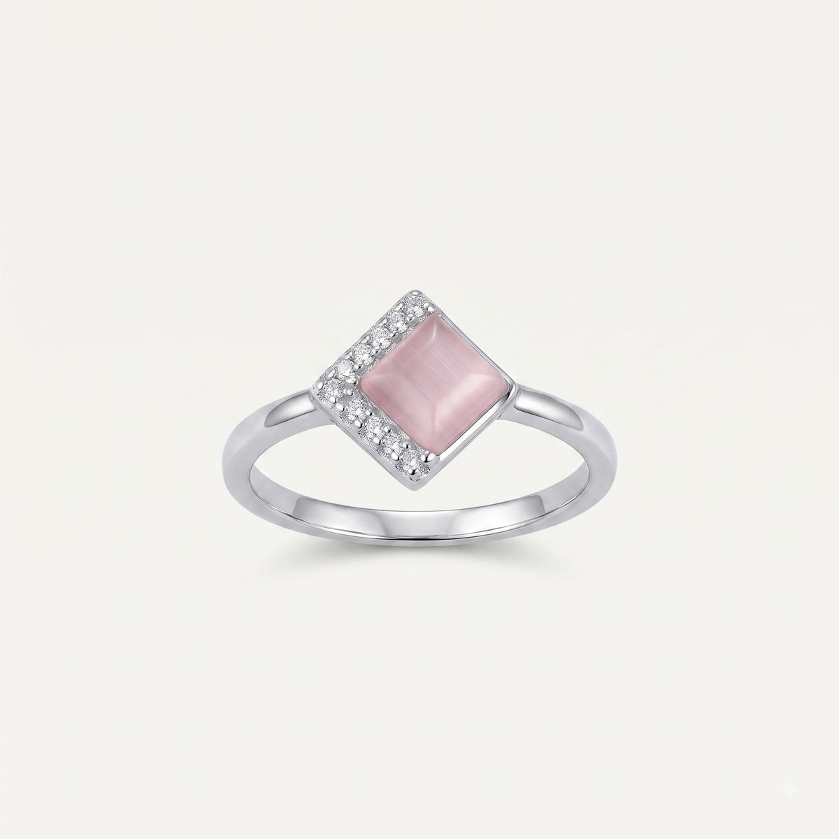 Elegant Pink Cushion-Cut Stone Halo Ring