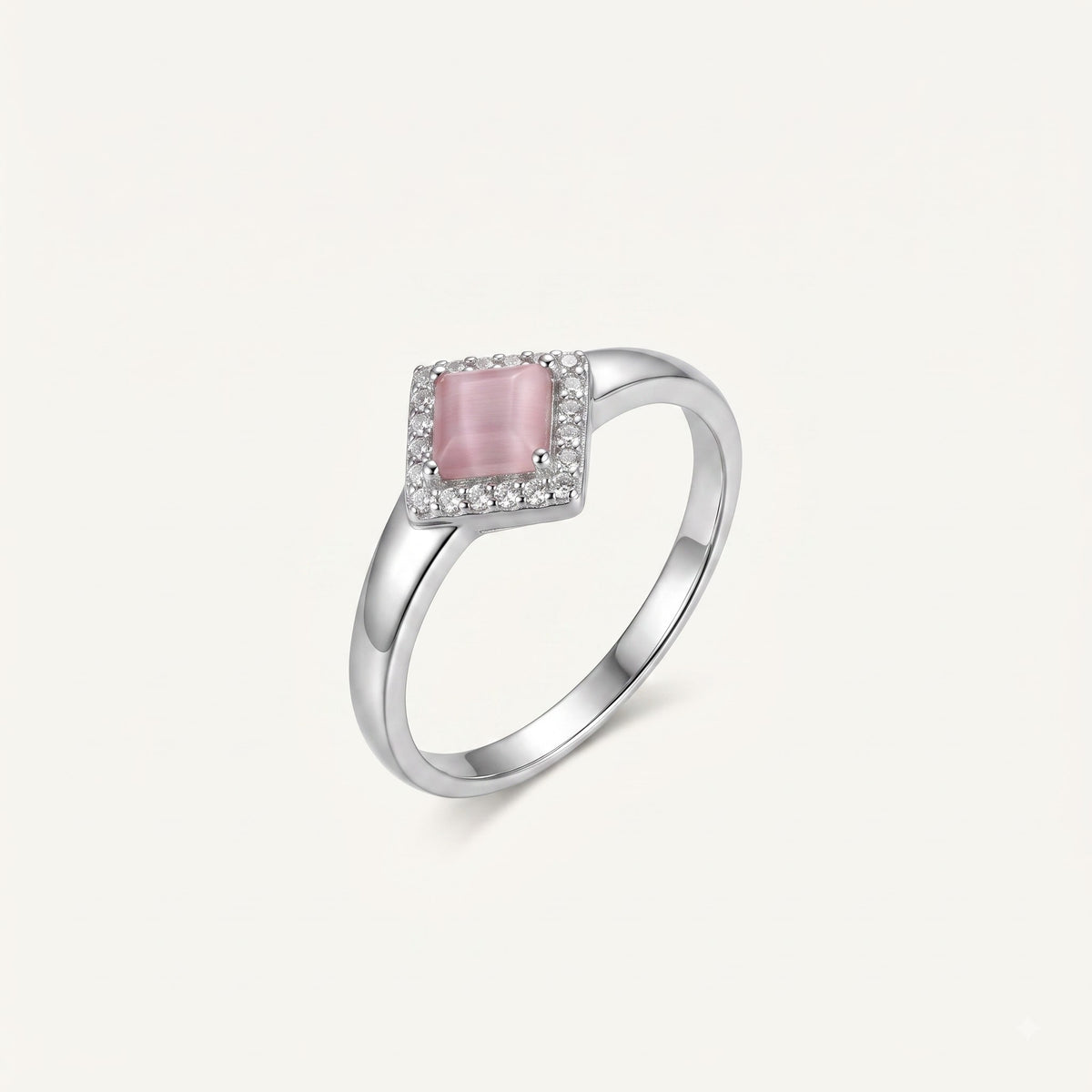 Elegant Pink Cushion-Cut Stone Halo Ring