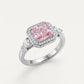 Elegant Pink Cushion-Cut Halo Ring with Pear-Shaped Side Stones