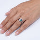 Elegant Blue & Green Floral Crystal Ring – Silver-Tone Statement Ring for Women