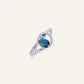 Elegant Blue & Green Floral Crystal Ring – Silver-Tone Statement Ring for Women