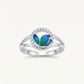 Elegant Blue & Green Floral Crystal Ring – Silver-Tone Statement Ring for Women