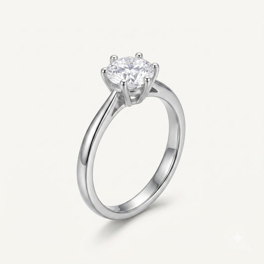 Classic Round Solitaire Ring with Brilliant Clear Centre Stone