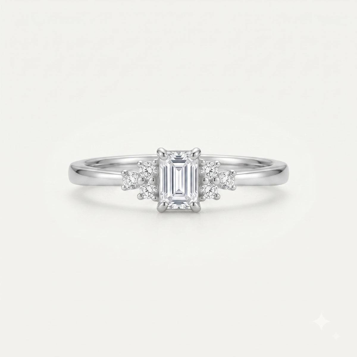 Elegant Emerald-Cut Crystal Ring with Sparkling Side Accents