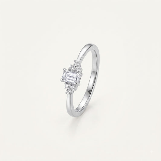 Elegant Emerald-Cut Crystal Ring with Sparkling Side Accents
