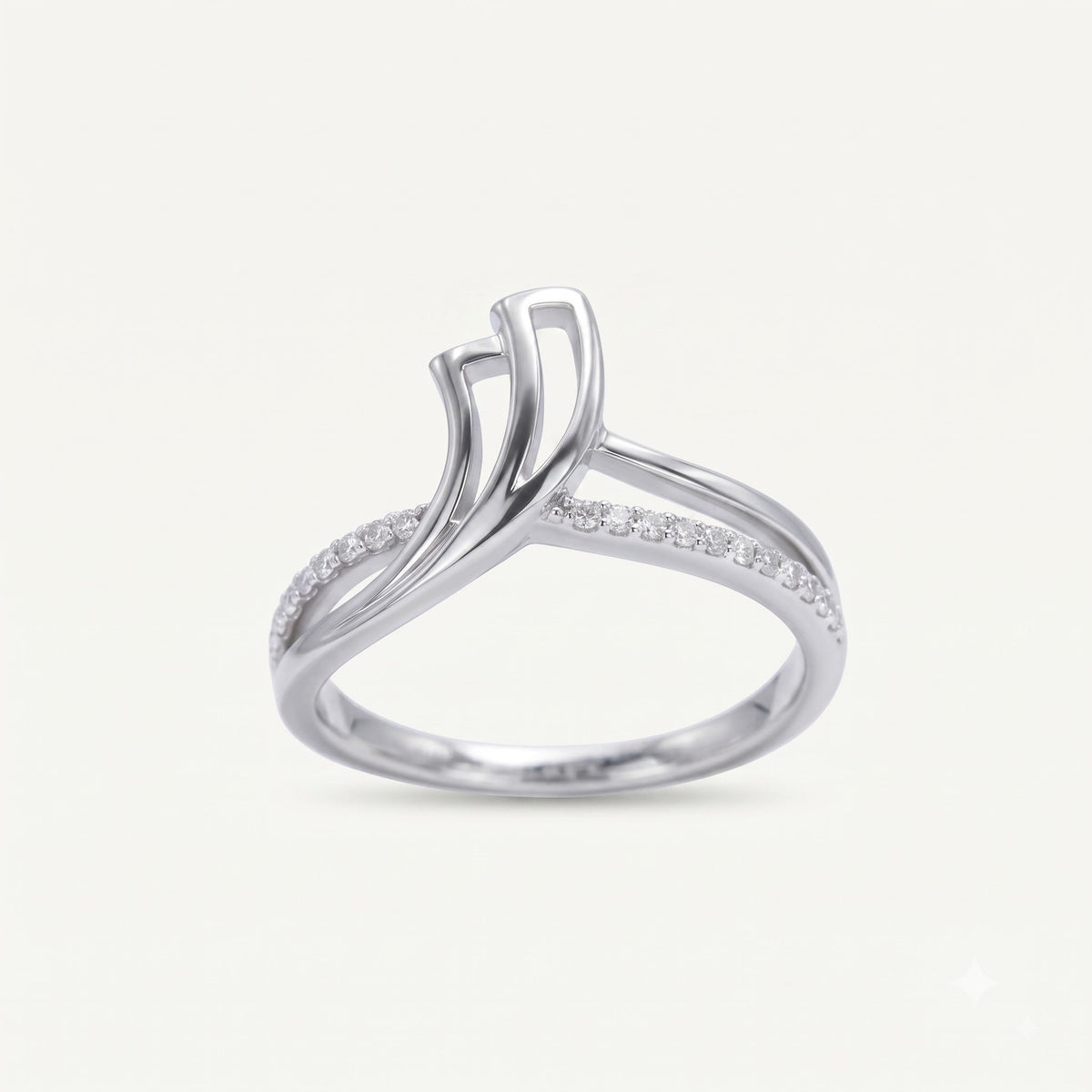 Elegant Silver-Tone Openwork Ring with Sparkling Accent Stones
