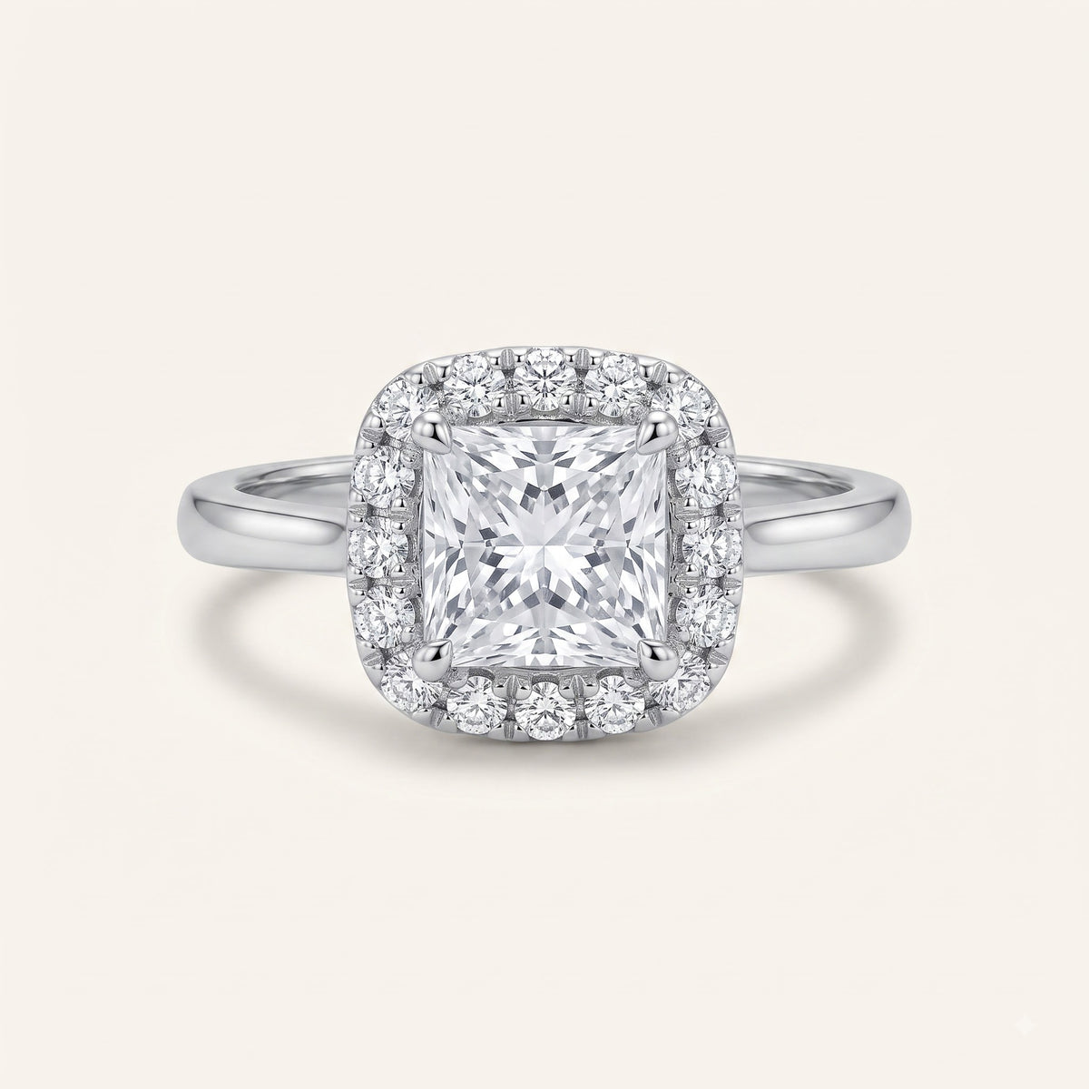 Elegant Princess-Cut Halo Crystal Ring for Women