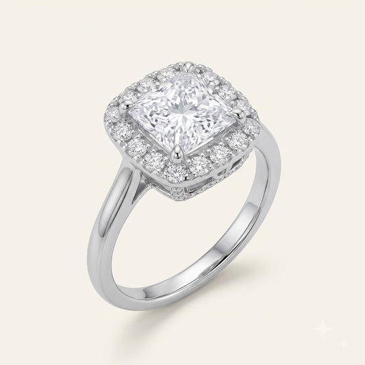 Elegant Princess-Cut Halo Crystal Ring for Women