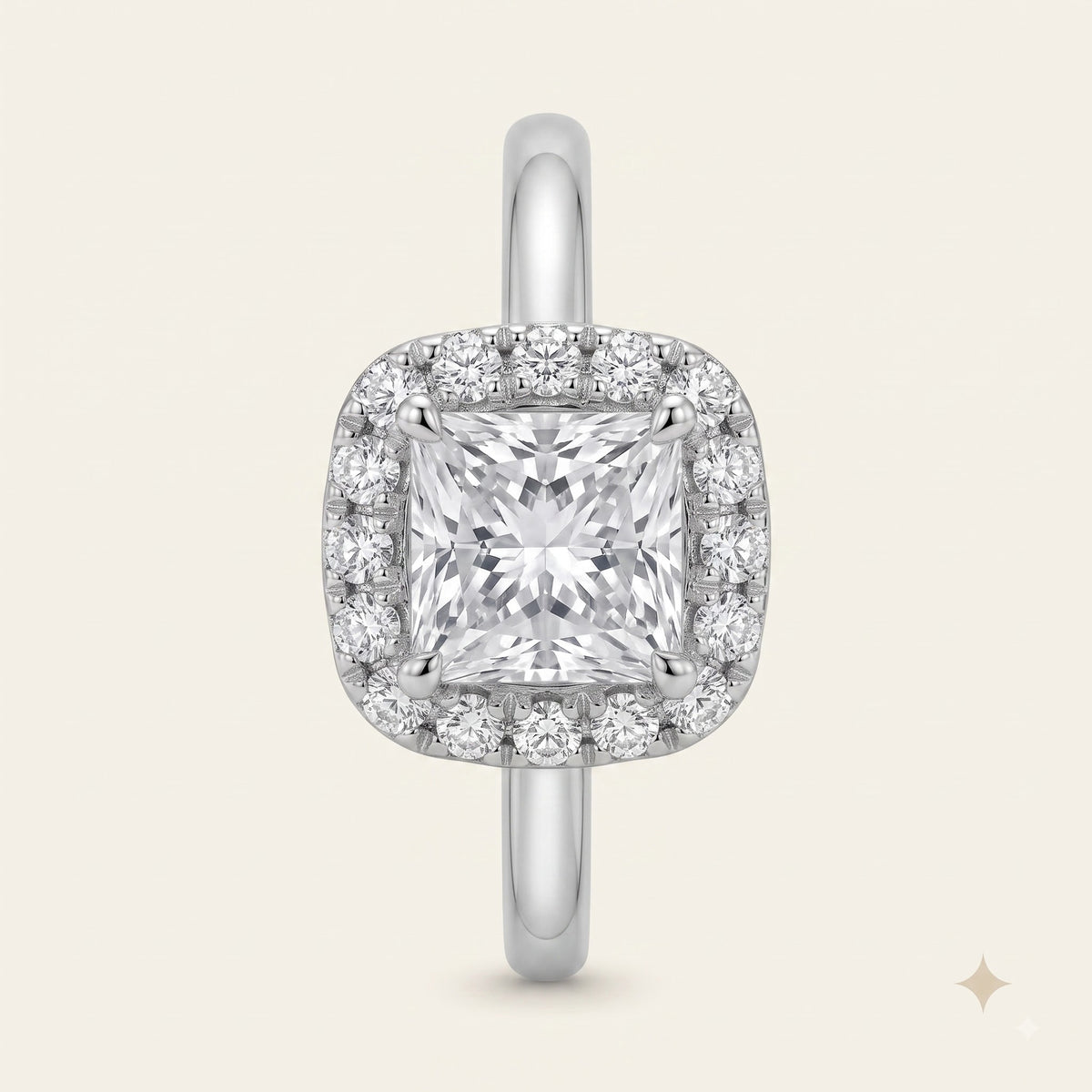 Elegant Princess-Cut Halo Crystal Ring for Women