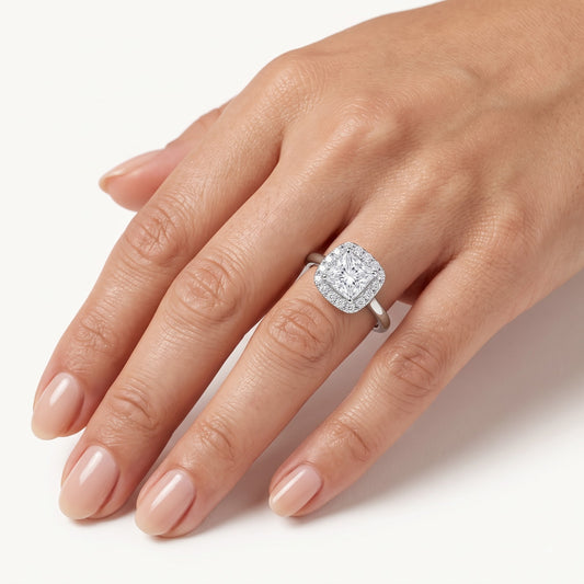 Elegant Princess-Cut Halo Crystal Ring for Women