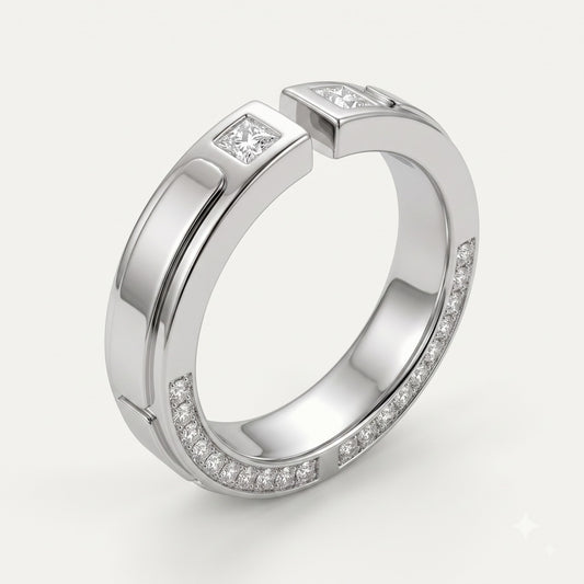 Elegant Silver-Tone Men’s Diamond-Style Band Ring