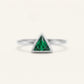 Emerald Green Triangle Solitaire Ring with Polished Silver-Tone Setting