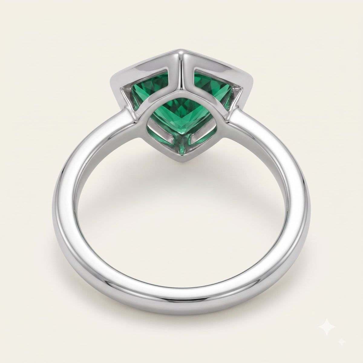 Emerald Green Triangle Solitaire Ring with Polished Silver-Tone Setting