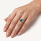 Emerald Green Triangle Solitaire Ring with Polished Silver-Tone Setting