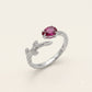 925 Sterling Silver Pink Oval Gemstone Leaf Ring