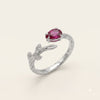 925 Sterling Silver Pink Oval Gemstone Leaf Ring