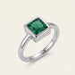 Emerald Green Square Solitaire Ring with Polished Silver-Tone Band
