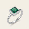 Emerald Green Square Solitaire Ring with Polished Silver-Tone Band