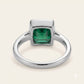 Emerald Green Square Solitaire Ring with Polished Silver-Tone Band