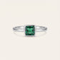 Emerald Green Square Solitaire Ring with Polished Silver-Tone Band
