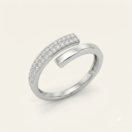 Modern Crossover Ring with Sparkling Pavé Stone Accent