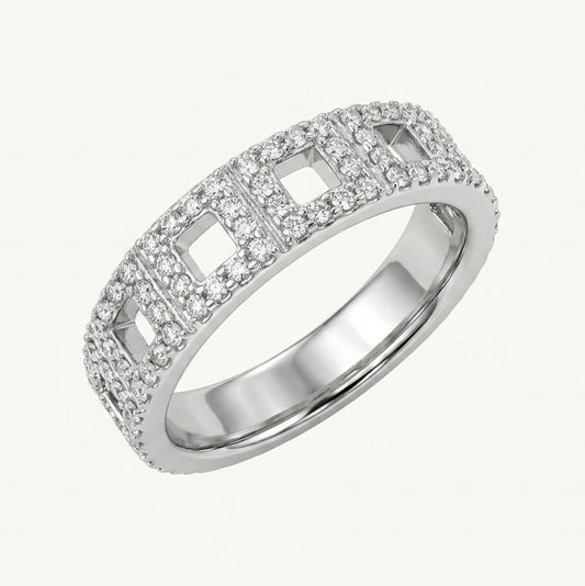 Silver Square Cutout Ring with Sparkling Stone Accents