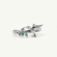 Elegant Silver Leaf Ring with Green Crystal Accents for Women
