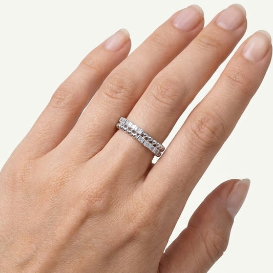 Elegant Silver Beaded Crystal Band Ring