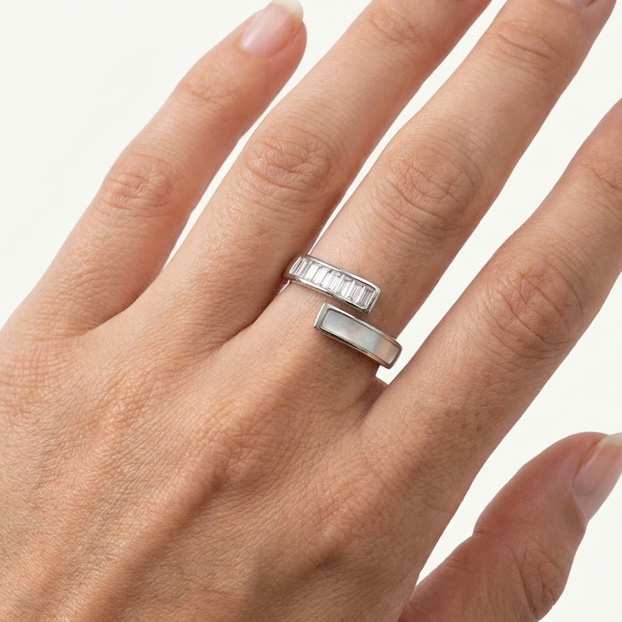 Elegant Baguette Crystal Open Crossover Ring for Women