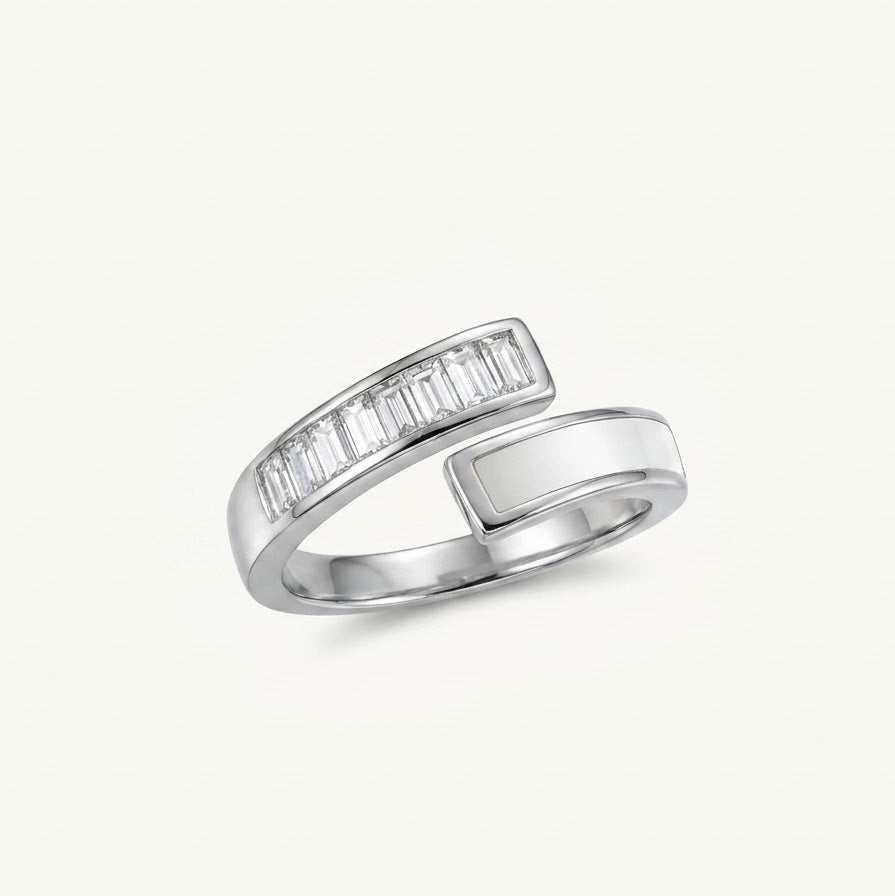 Elegant Baguette Crystal Open Crossover Ring for Women