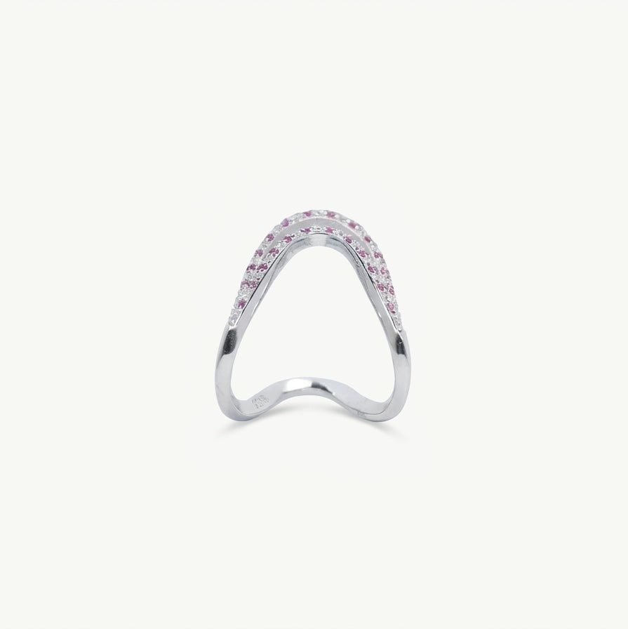 Elegant Pink Stone Pavé Wave Ring for Women