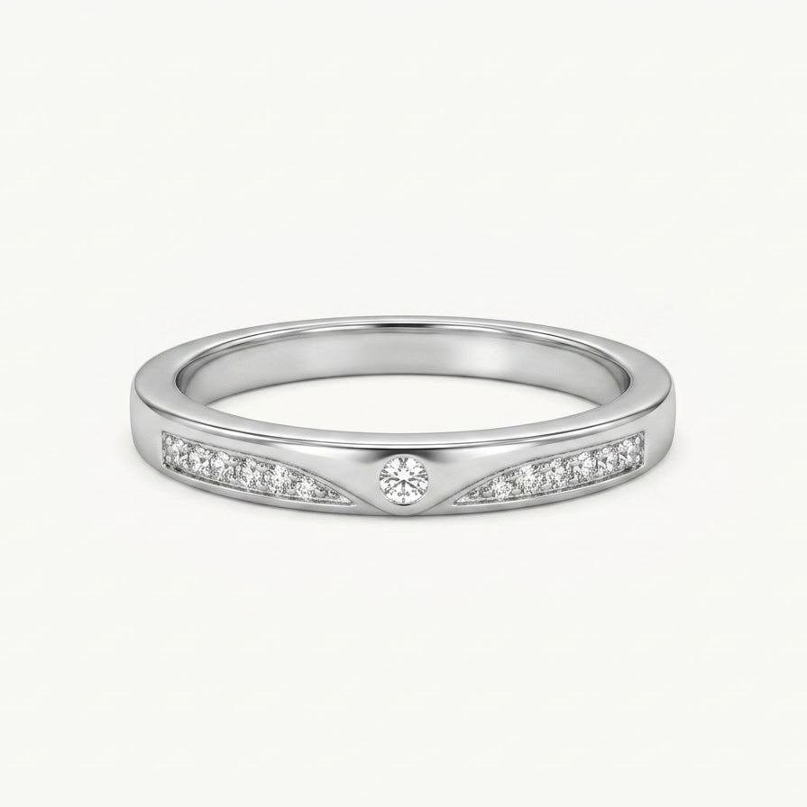 Elegant Silver-Tone Pave Band Ring with Round Accent Stone