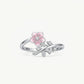 Elegant Silver Floral Ring with Pink Enamel Flower & Crystal Accents for Women