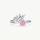 Elegant Silver Floral Ring with Pink Enamel Flower & Crystal Accents for Women